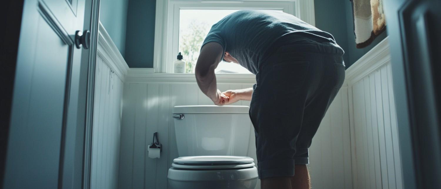 someone inspecting a toilet