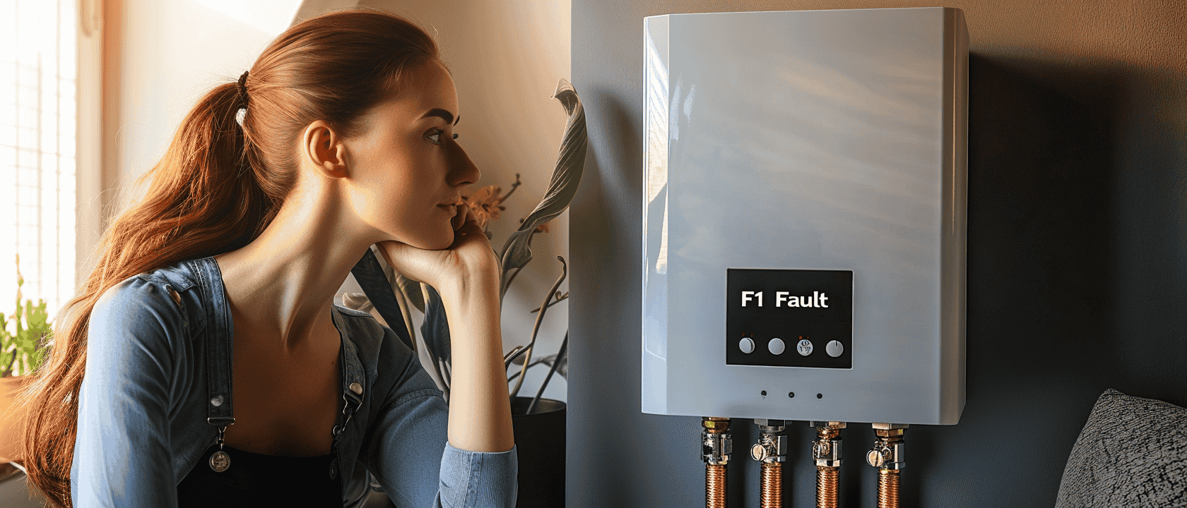 Woman checking the F1 fault on boiler