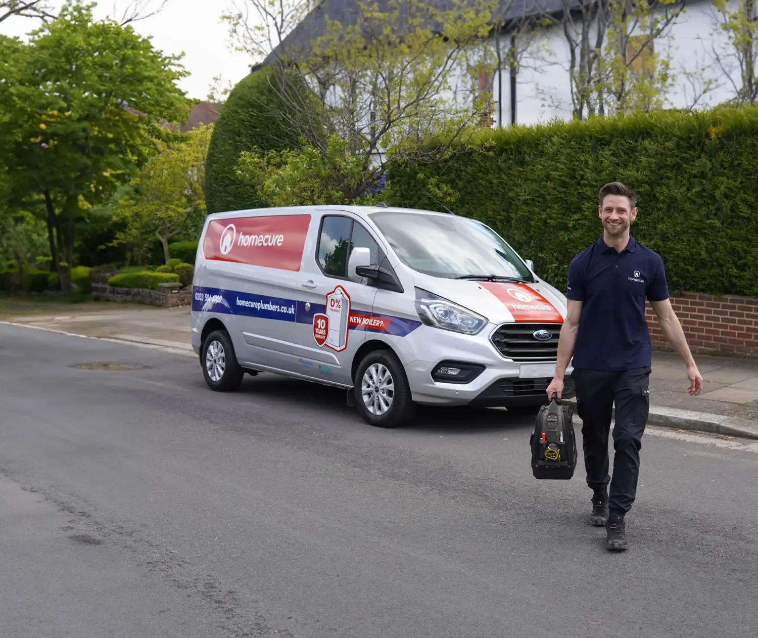 Our London leak detection team is walking from their van.